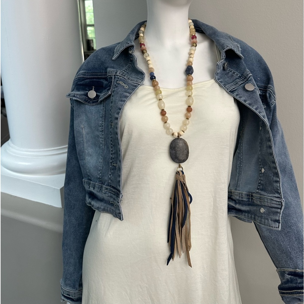 NECKLACE brown and beige, tassels long necklace, stunning fall colors - LOVELY!